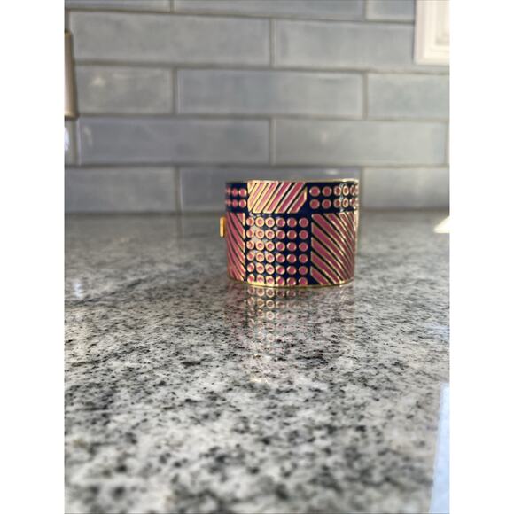 Banana Republic Bracelet Womens Navy Blue Pink Wide Cuff Bangle Fashion Jewelry - Picture 6 of 7